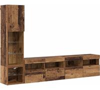 Unité murale de TV avec LED 4 pcs Bois ancien Bois d'ingénierie
