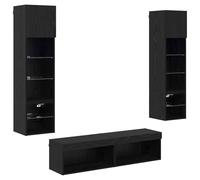 Unité Murale TV en Bois d'ingénierie chêne Noir 6 pcs avec étagères et Prise USB pour Salon et Chambre Design Moderne Rangement organisé