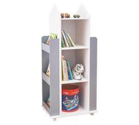 Unité ROCKET pivotante à 360 degrés, avec 4 étagères, en bois, pour le rangement de livres et de jouets, de couleur blanche/grise