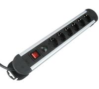 Unitec 44157 Alu-Line Bloc parasurtenseur avec 6 prises, interrupteur et cordon H05VV-F 3G1,5 mm² de 2 m