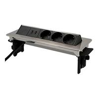 Unitec Multiprise escamotable horizontale | 2 prises de charge USB | 3 prises | rabats de fixation inclus | câble de raccordement et prise d'alimentation