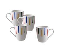 UNITED COLORS OF BENETTON. Rainbow | Tasses à café en porcelaine | 4 pièces de 360 ml | très durables et résistants | mug pour petit déjeuner résistant au lave-vaisselle | blanches à rayures