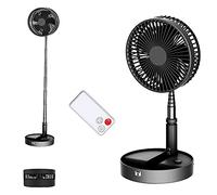 UNITEDTIME Ventilateur portable pliable rechargeable [Télécommande] Ventilateur de piédestal debout à batterie, 4 vitesses, minuteur pour le voyage de camping, chambre à coucher(noir)