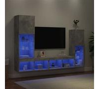 vidaXL Unités murales TV 4 pcs avec LED - Meubles suspendus moderne gris béton bois d'ingénierie
