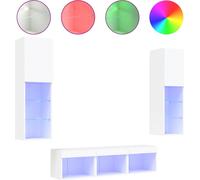 Unités murales TV avec LED 5 pcs blanc bois d'ingénierie