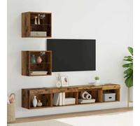 Unités murales TV avec LED 5 pcs Bois ancien 100 x 30 x 30 cm