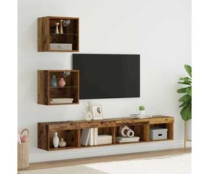 Unités murales TV avec LED 5 pcs Bois ancien 100 x 30 x 30 cm