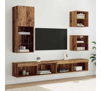 Unités murales TV avec LED 5 pcs Bois Ancien Bois d'ingénierie