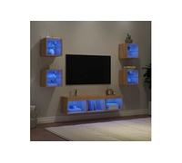 vidaXL Unités murales TV avec LED 7 pcs chêne sonoma bois d'ingénierie Marron