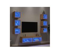 vidaXL Unités murales TV avec LED 8 pcs chêne sonoma bois d'ingénierie Marron
