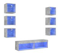 Unités murales TV LED 8 pcs Gris béton Bois d'ingénierie avec Support Mural Design Moderne pour Salon Chambre Espace de Rangement Polyvalent