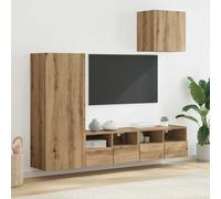Meuble TV mural - vidaXL - Chêne Artisan - Bois d'ingénierie - 40,5 x 30 x 102 cm - 4 portes - 12 étagères