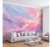 Univers Anime Papier Peint Panoramique 450L x 315H cm, Ciel Étoilé Onirique Couleur Pastel Nuage Affiche Fresque Murale, Papier Peint 3D Mural pour Salon Chambre d'enfants Salle de Jeu Murale