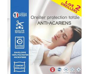 univers decor Lot de 2 Oreillers 60 x 60 cm Protection Totale Anti-Acariens