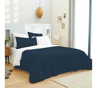 univers decor - Pack 6 pièces Bicolore réversible Housse de Couette 260x240 cm pour lit 180x200 cm 'King Size' 100% Coton/ 57 Fils/cm² (Marine/Blanc, Housse de Couette 240 x 260 cm lit 180 x 200 cm)