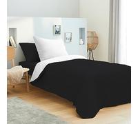 univers decor - Pack Complet 4 pièces Bicolore Housse de Couette pour lit 90 x 190 cm 100% Coton / 57 Fils/cm² (Noir/Blanc, Pack Complet 4 pièces Bicolore lit 90 x 190 cm)
