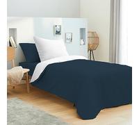 univers decor - Pack Complet 4 pièces Bicolore réversible Housse de Couette 140 x 200 cm pour lit 90 x 190 cm 100% Coton / 57 Fils/cm² (Marine/Blanc, Housse de Couette 140 x 200 cm lit 90 x 190 cm)