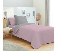 univers decor - Pack Complet 4 pièces Bicolore réversible Housse de Couette 140 x 200 cm pour lit 90 x 190 cm 100% Coton / 57 Fils/cm²