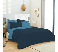 univers decor - Pack Complet 6 pcs Bicolore Housse de Couette lit 180 x 200 cm King Size 100% Coton / 57 Fils/cm² (Marine/Turquoise, Pack Complet 6 pièces Bicolore lit 180 x 200 cm)