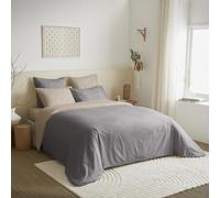 univers decor Pack Complet 6 pièces 240 x 220 cm Bicolore et réversible pour lit 2 Places 160 x 200 cm 100% Coton / 57 Fils/cm² (Taupe/Lin, Pack 6 pièces 240 x 220 lit 160 x 200 cm)