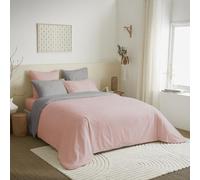 univers decor Pack Complet 6 pièces 240 x 220 cm Bicolore et réversible pour lit 2 Places 160 x 200 cm 100% Coton / 57 Fils/cm² (Rose/Gris, Pack 6 pièces 240 x 220 lit 160 x 200 cm)