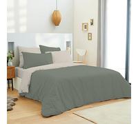 univers decor - Pack Complet 6 pièces Bicolore réversible Housse de Couette 240 x 220 cm lit 160 x 200 cm 100% Coton / 57 Fils/cm² (Eucalyptus/Lin, Pack Complet 6 pièces 240 x 220 lit 160 x 200 cm)