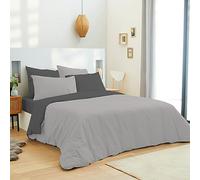 univers decor Pack Complet 6 pièces Bicolore réversible Housse de Couette 240 x 220 cm lit 160 x 200 cm 100% Coton / 57 Fils/cm² (Gris/Anthracite, Pack Complet 6 pièces Bicolore lit 160 x 200 cm)