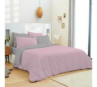 univers decor - Pack Complet 6 pièces Bicolore réversible Housse de Couette 240 x 220 cm lit 160 x 200 cm 100% Coton / 57 Fils/cm² (Rose/Gris, Pack Complet 6 pièces 240 x 220 lit 160 x 200 cm)
