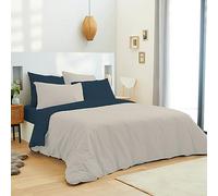 univers decor - Pack Complet 6 pièces Bicolore réversible Housse de Couette 240 x 220 cm pour lit 160 x 200 cm 100% Coton / 57 Fils/cm² (Lin/Marine, Housse de Couette 220 x 240 cm lit 160 x 200 cm)