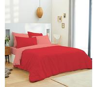 univers decor - Pack Complet 6 pièces Bicolore réversible Housse de Couette pour lit 140 x 190 cm 100% Coton / 57 Fils/cm² (Capucine/Clémentine, Pack Complet 6 pièces Bicolore lit 140 x 190 cm)