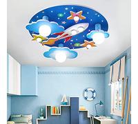 Univers Fusée Plafonnier Étoile Lumières pour Enfants E27 Bois Artisanat Verre Éclairage Ultra-Mince Lampe de Hall Lampe LED Blanche Chambre de Bébé Chambre Salon Chambre d'enfant Lumières de