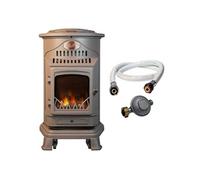 Poele à gaz 3,4 KW MARRON Effet poêle à bois Fonte véritable + Tuyau gaz + détendeur butane Provence UNIVERSAL