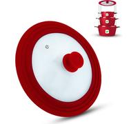 Universal couvercle en verre, couvercle en verre, couvercle, casseroles et poêles, avec soupape d'échappement et bord en silicone. (28-30-32,Rouge)