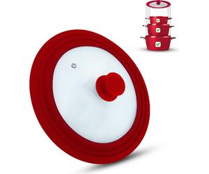 Universal couvercle en verre, couvercle en verre, couvercle, casseroles et poêles, avec soupape d'échappement et bord en silicone. (28-30-32,Rouge)