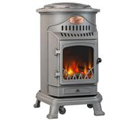 Universal - Poêle à gaz Provence 3,4 KW Gris Perle Effet poêle à Bois Fonte véritable Chauffage d'appoint au gaz Effet de feu