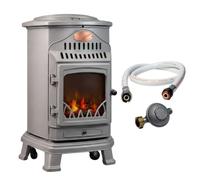 Universal - Poêle à gaz Provence 3,4 KW Gris Perle Effet poêle à Bois Fonte véritable Chauffage d'appoint gaz + Tuyau gaz et détendeur