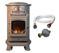 Poele à gaz 3,4 KW MARRON Effet poêle à bois Fonte véritable + Tuyau gaz + détendeur butane Provence UNIVERSAL