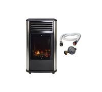 Chauffage à gaz 3.4 KW mobile Noir Effet feu + Tuyau gaz + Détendeur butane Manhattan SAHARA
