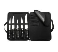 SABATIER TROMPETTE - Trousse avec 5 couteaux de cuisine : Désosser, Saigner, Découper, Filet et Boucher - Universal - Acier MoV finition satinée manche ABS et rivets acier - 40 x 30 cm - Noir