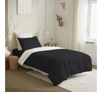 UNIVERSDECOR Pack Complet 4 pièces 140 x 200 cm Bicolore et réversible pour lit 1 Place 100% Coton / 57 Fils/cm² (Noir/Blanc, Pack 4 pièces 140 x 200 lit 90 x 190 cm)