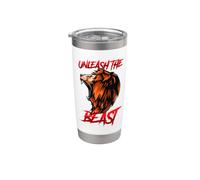 Unleash The Beast Lion Roaring Birthday Lion Juillet August King Gobelet isotherme en acier inoxydable double paroi