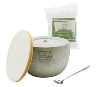 UNUS Bougie en béton pour extérieur Bougie en béton conique grande | 100g de cire de recharge, planche à éteindre et cuillère pour le remplissage, cheminée de table avec mèche permanente