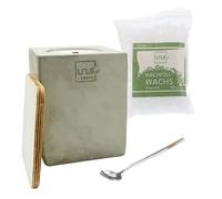 UNUS Bougie en béton pour extérieur en forme de rectangle grande | 100g de cire de recharge, planche à éteindre et cuillère pour le remplissage, cheminée de table avec mèche permanente