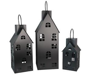 UNUS Maison de lanterne noire - Lanterne d'extérieur de 80 cm - Lanterne solaire avec lumière LED - Pour l'extérieur et l'intérieur - Éclairage d'ambiance - En métal