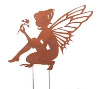 UNUS RM Design Pique de Jardin, Déco extérieure en métal rouillé, Figurine décorative, Elfe Assis sur bâton, 60x46cm (Grand)