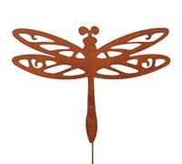 UNUS RM Design Pique de Jardin, Déco extérieure en métal rouillé, Figurine décorative Libellule sur bâton, 45x34cm (Grand)