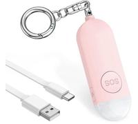 Unyqoos® Alarme de sécurité personnel 130 dB – Rechargeable par USB avec lampe de poche LED (2 modes), mousqueton, ABS, rose – Appareil d'alarme portable pour femmes, enfants et personnes âgées