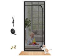 Unyqoos® : Barrière de sécurité pour portes, adaptée aux chats, 85 x 200 cm, tissu en fil d'acier revêtu de vinyle résistant aux griffures et aux morsures, adhésive, avec fermeture éclair, couleur noi