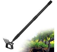 Unyqoos® Bêche de jardin 2-en-1 réglable – avec crochet pour rênes et cultivateur à 4 dents, lame en métal, tige en acier réglable pour un désherbage efficace