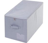 Unyqoos® Boîte de rangement 60 L – Boîte pliable et étanche pour couettes et linge de lit de saison, gris clair, 56 x 32 x 33 cm, plaque intérieure en PP, empilable, avec compartiment pour étiquettes